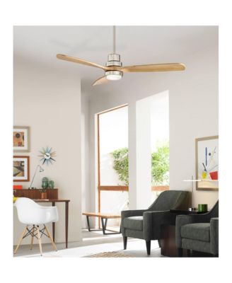 52" Delta-Wing DC Modern 3 Blade Indoor Ceiling Fan with LED Light Remote Control Brushed Nickel Natural Solid Wood for Living Room Kitchen
