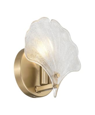 Deniz 7 3/4"H Satin Brass and Vintage Glass Ginkgo Leaf Wall Sconce