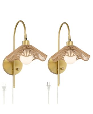 Possini Euro Primrose 17 1/4" H Brass Plug-In Wall Lamp Set of 2