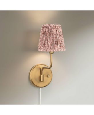 Ophelia 9 1/2"H Warm Brass Plug-In Wall Sconce Pink Floral Shade