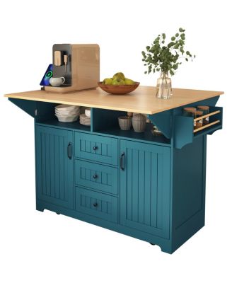  Rolling Kitchen Island  Drop Leaf, Power Outlet, Storage