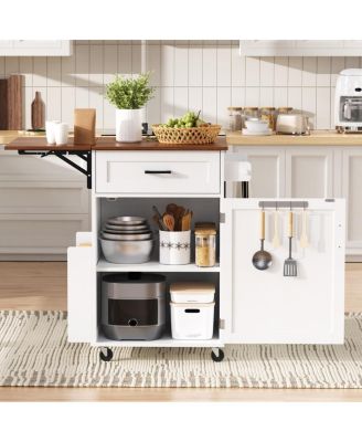  Farmhouse Kitchen Island with Drop Leaf, Storage