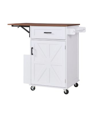  Farmhouse Kitchen Island with Drop Leaf, Storage