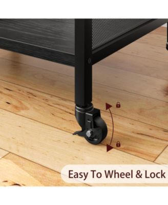 Printer Stand with USB Power Ports, 3-Tier Rolling Cart, Adjustable Shelf, Heavy Duty Multifunction Table for Office or Kitchen