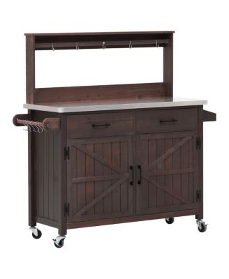  Outdoor Kitchen Island with Stainless Steel Top and Storage