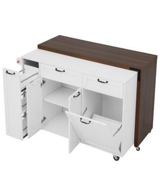  Kitchen Island Extendable Table and Trash Storage