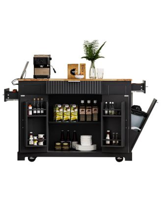  Rolling Kitchen Island Trash, Power, Storage