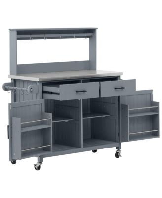  Outdoor Kitchen Island with Stainless Steel Top and Storage