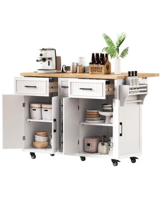  Rolling Kitchen Island Power, Storage, Drop Leaf