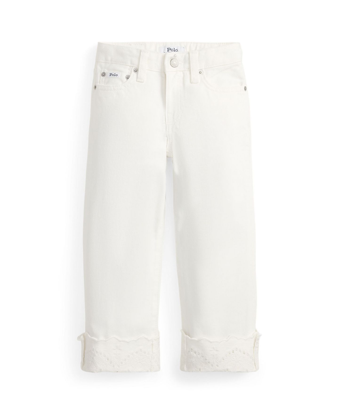 Джинсы Polo Ralph Lauren Eyelet-Cuff Cotton Denim Wide-Leg Jean для девочек, цвет: Варёный — фото 1