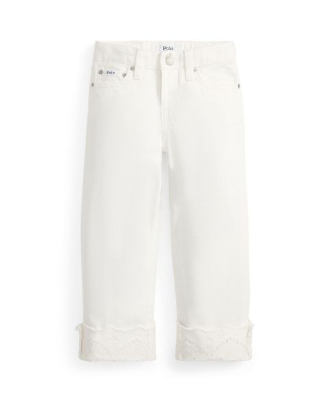 Джинсы Polo Ralph Lauren Eyelet-Cuff Cotton Denim Wide-Leg Jean для девочек, цвет: Варёный