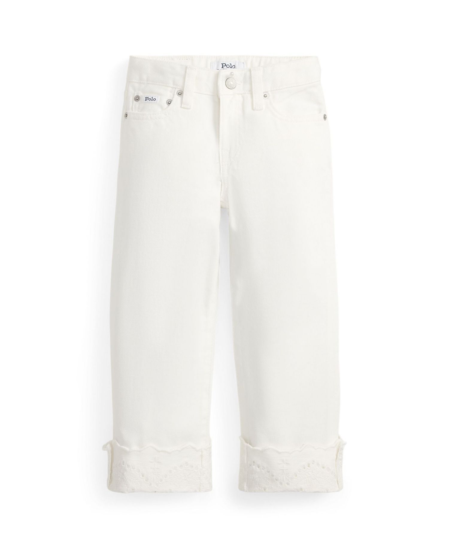 Girls' 2T-6X Eyelet-Cuff Cotton Denim Wide-Leg Jean