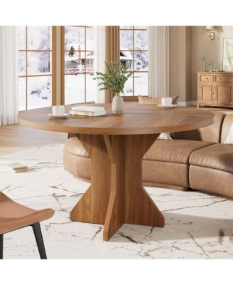 Space-Saving Modern Round Dining Table for 4-6, Sturdy Pedestal Base, Contemporary Furniture for Apartment, Living Room, Kitchen