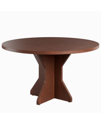 Space-Saving Modern Round Dining Table for 4-6, Sturdy Pedestal Base, Contemporary Furniture for Apartment, Living Room, Kitchen