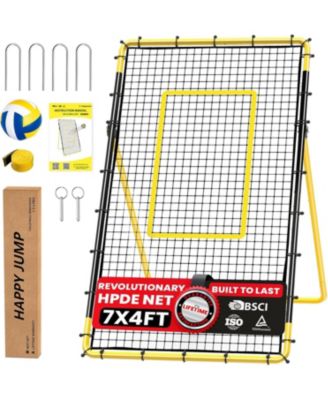 7x4 FT Portable Volleyball Rebounder Net, 5 Adjustable Angles Bounce Back Trainer, Heavy-Duty Steel Frame and 45-Ply Net