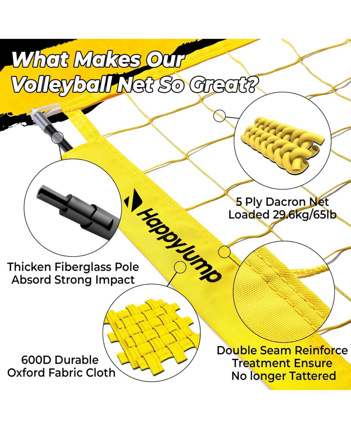 Happy Jump 8x11 Ft Professional Adjustable Volleyball Training Equipment, 3 Height Levels (6.5-8 Ft) Includes Volleyball for Indoor/Outdoor Training