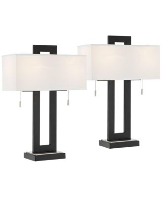 Neil 26" Rectangular Rustic Modern Table Lamps with USB Port And Pull Chain, Set of 2