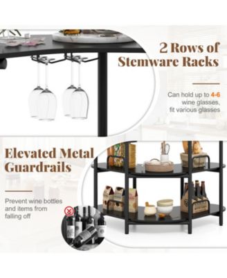 3-Tier Liquor Bar Table with Stemware Racks and Storage Shelves