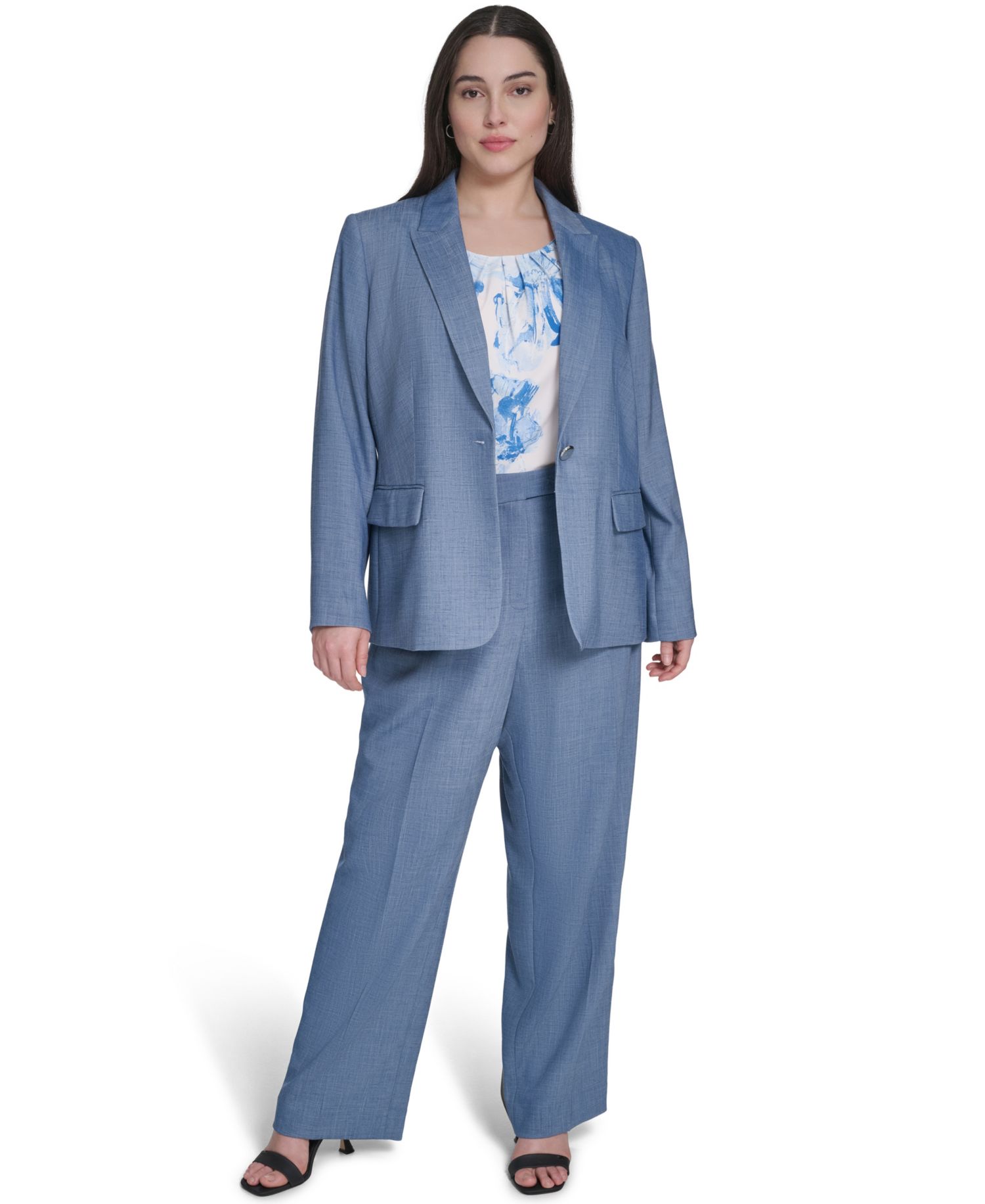 Plus Size One-Button Notch Collar Blazer