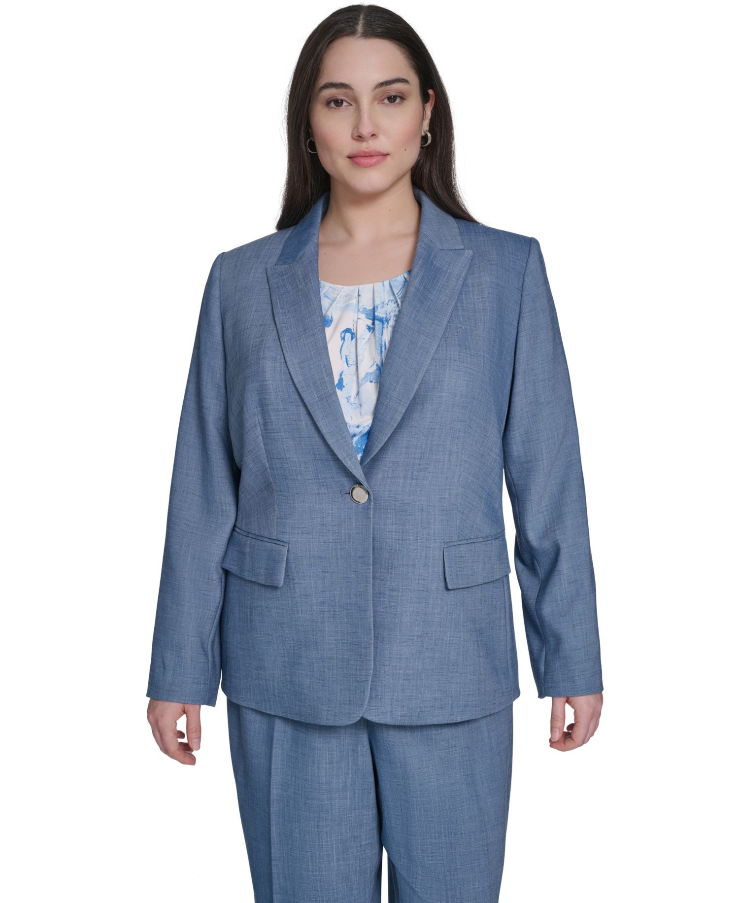 Plus Size One-Button Notch Collar Blazer