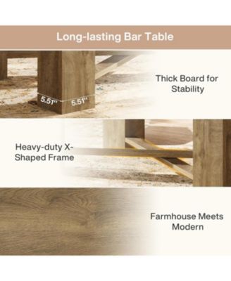 55" Farmhouse Bar Table, Rectangular Counter Height Table, Modern Wooden Home Bar Furniture