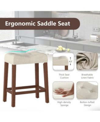 24 Saddle Bar Stools Set of 4 w/ Footrest Rubber Wood Frame for Kitchen Island