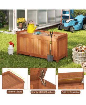 58-Gallon 3-in-1 Patio Solid Wood Deck Box with Flip-Top Lid