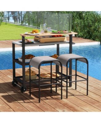 Rolling 3-Tier Bar Cart with Flip-Up Table, Hooks, and Wheels