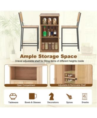 3-Piece Bar Table and Chairs Set with Storage Shelves and Footrests