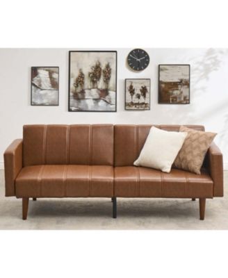 75 in Futon Sofa Bed Mid-Century Futon Couch, PU Leathe Convertible Sleeper Couch with Adjustable Backrest