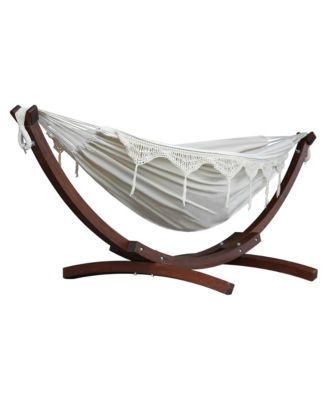 Double Cotton Hammock, Comfortable Daybed with Wood Frame, 8 Natural