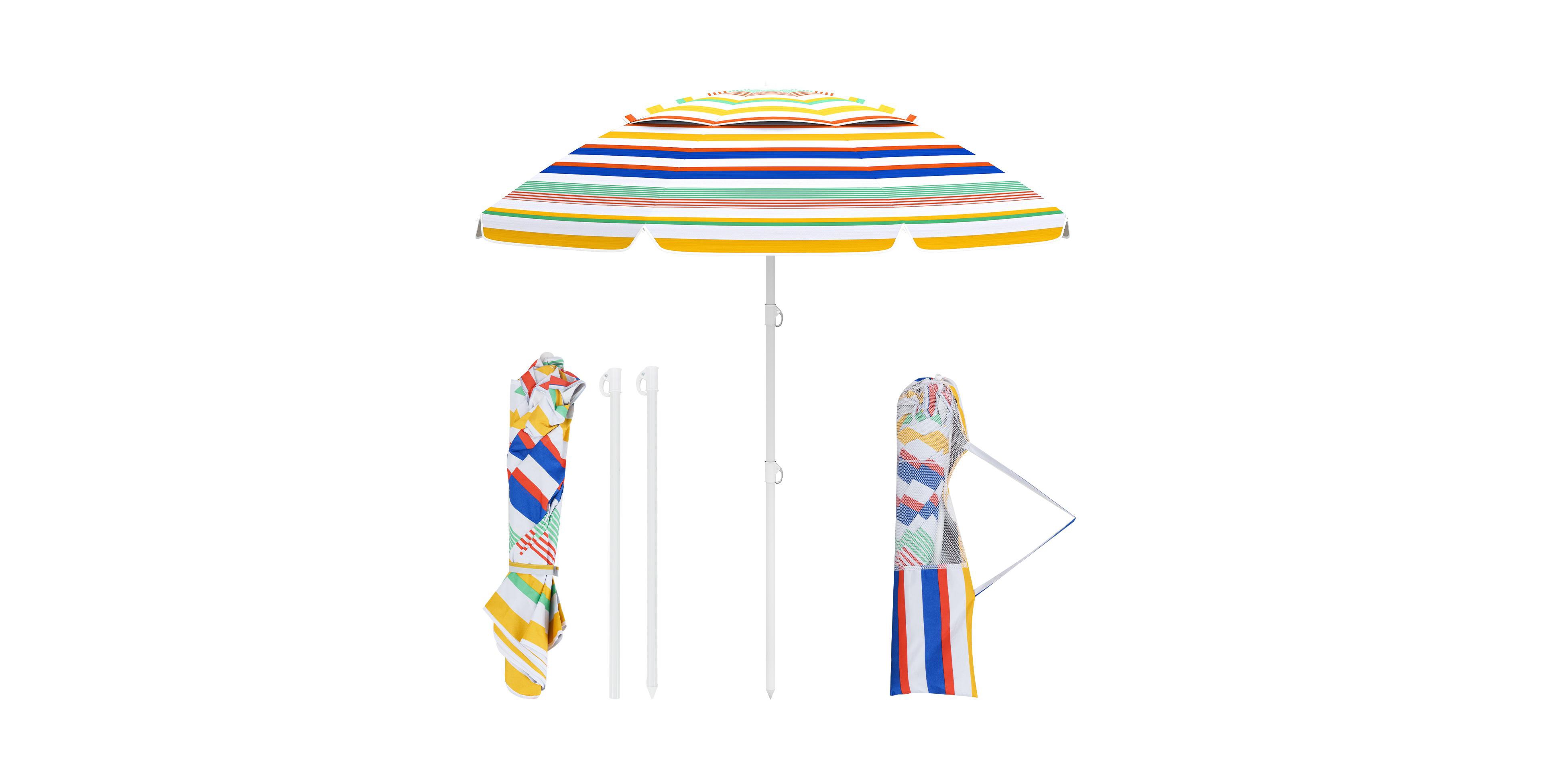 Slickblue 6.5' Beach Umbrella with Upf 50+ Sun Protection and Push Button Tilt