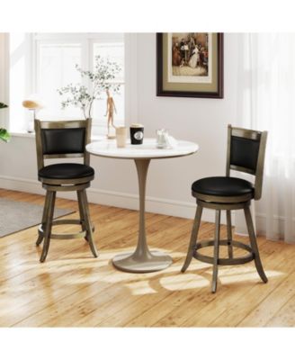 Swivel Bar Stools Solid Rubber Wood Frame Set of 2 for Kitchen Island