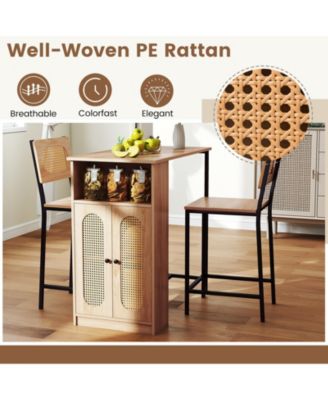 3 PCS Bar Table and Chairs Set w/ 2 Bar Stools and Storage Shelves Backrests