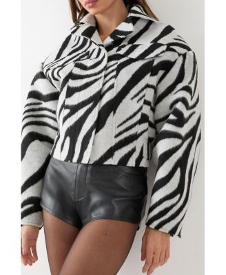 Women's Zebra Cropped Collared Jacket