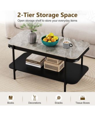 2 Tier Coffee Table Rectangular Sintered Stone Top