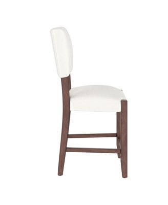 Mid Century Modern Bar Stools Set of 2 - Counter Height Chairs with Back, Linen Upholstered and Solid Wood Legs for Kitchen Island, Home Bar