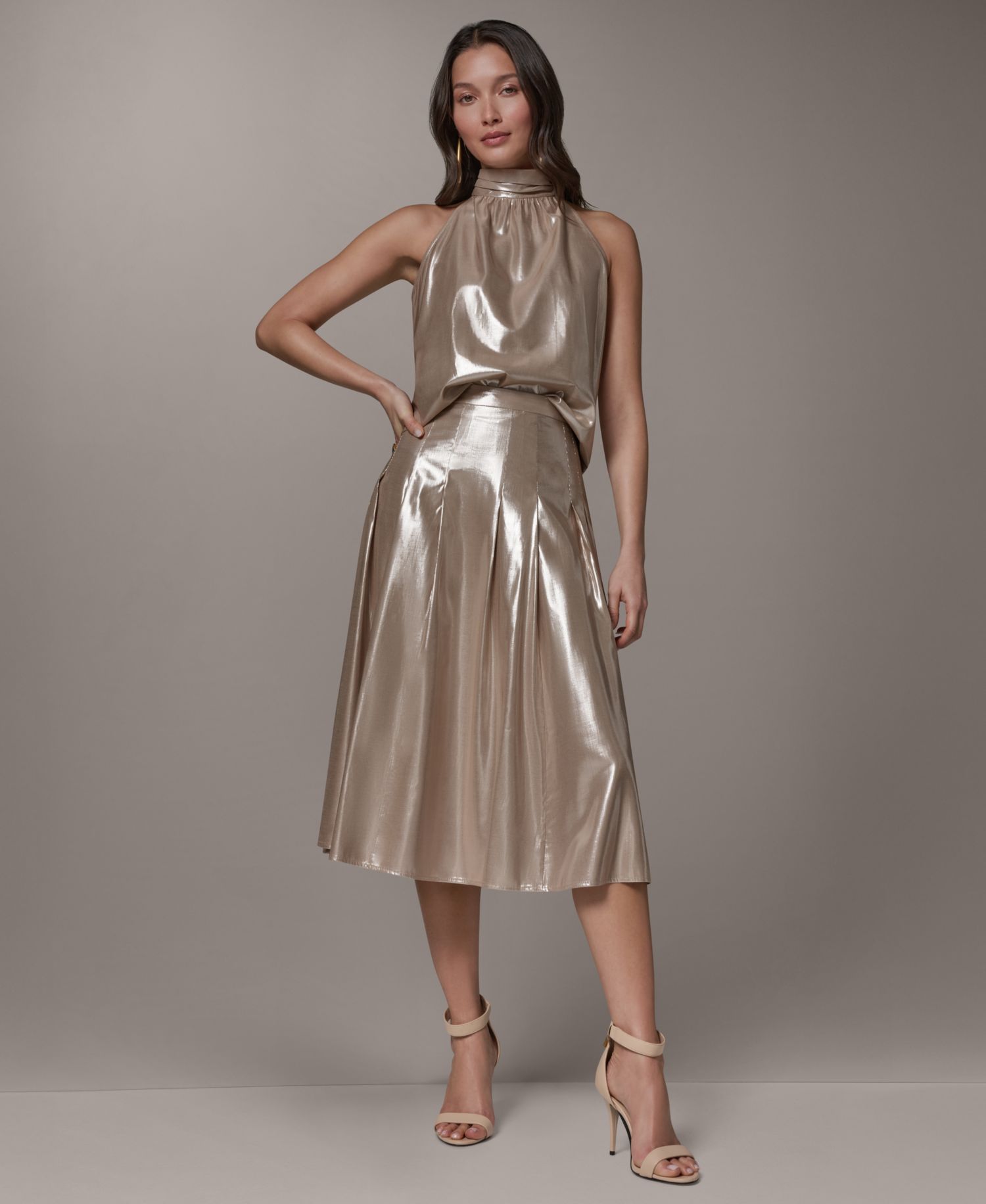Women's Shine Pleated Metallic Midi Skirt