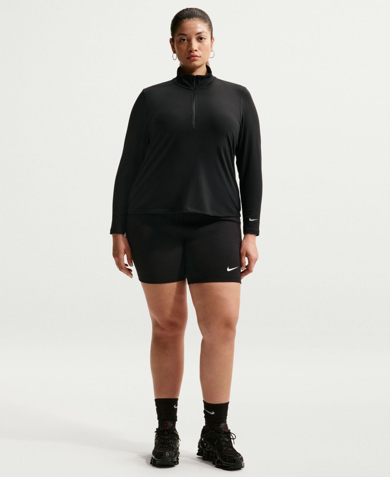 Plus Sportswear Ribbed Quarter-Zip Long-Sleeve Top