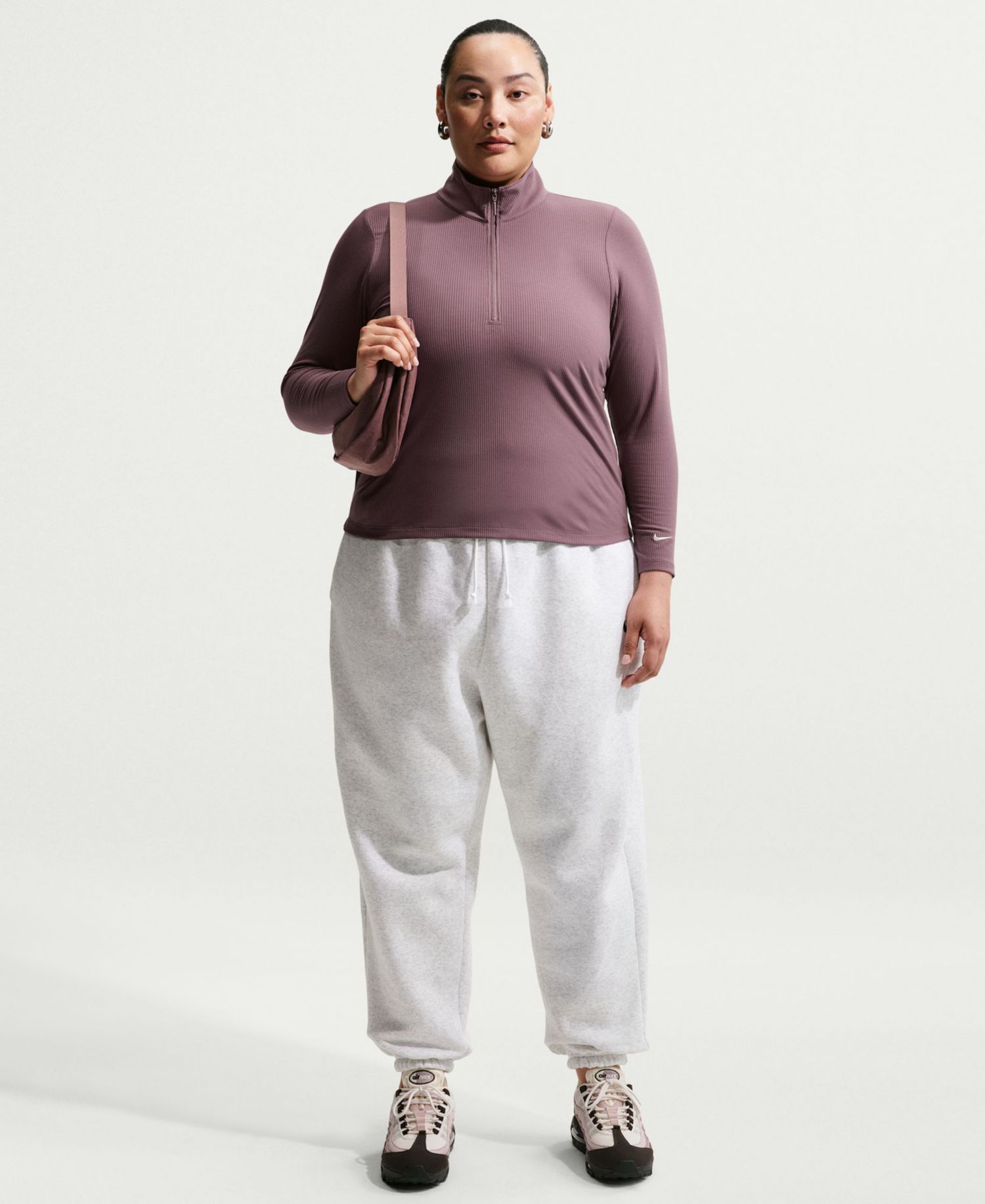 Plus Sportswear Ribbed Quarter-Zip Long-Sleeve Top
