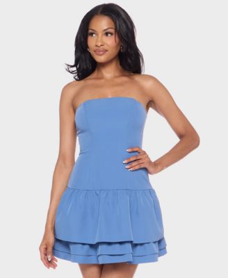 Juniors' Strapless Layered-Hem Fit & Flare Dress