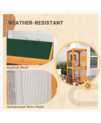 Zeus &  Ruta Large Cat Haven with Elevated Sleeping Platform, 71" Wooden Frame with Asphalt Roof, Indoor/Outdoor Enclosure with Wheels