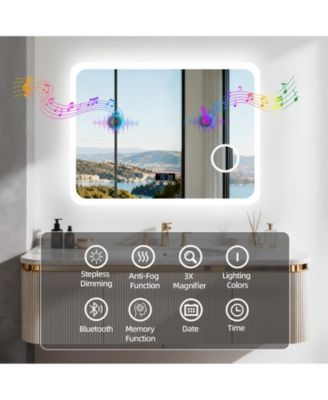 32"x24" LED Bathroom Mirror, Anti-Fog, Bluetooth, 3 Color Temp, Memory, Magnifier