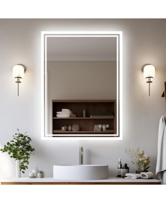 LUVOD 27.5x35.4 in Illuminated LED Bathroom Mirror 3 Colors Touch Sensor Backlit Anti-fog