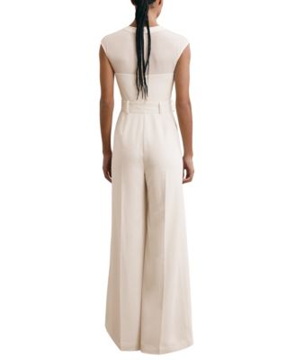 Women's Sheer-Panel Wide-Leg Belted Jumpsuit