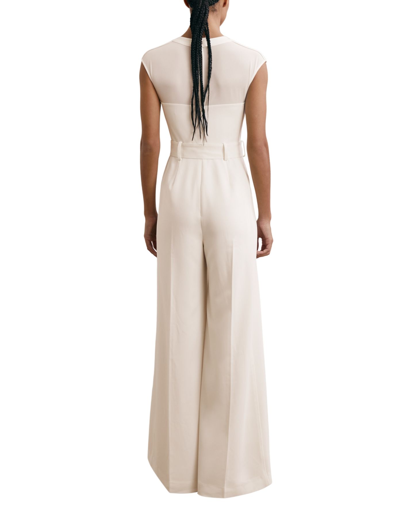 Женский комбинезон REISS Alba Sheer-Panel Wide-Leg Belted Jumpsuit, цвет: Слоновая кость — фото 3
