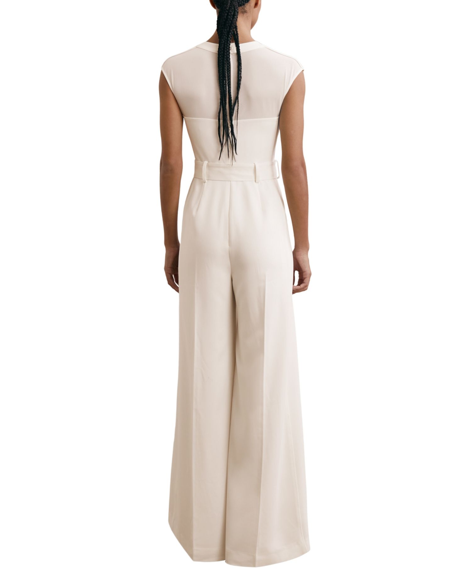 Women's Alba Sheer-Panel Wide-Leg Belted Jumpsuit