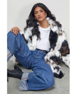 Women's Premium Funnel Neck Mono Faux Fur Coat
