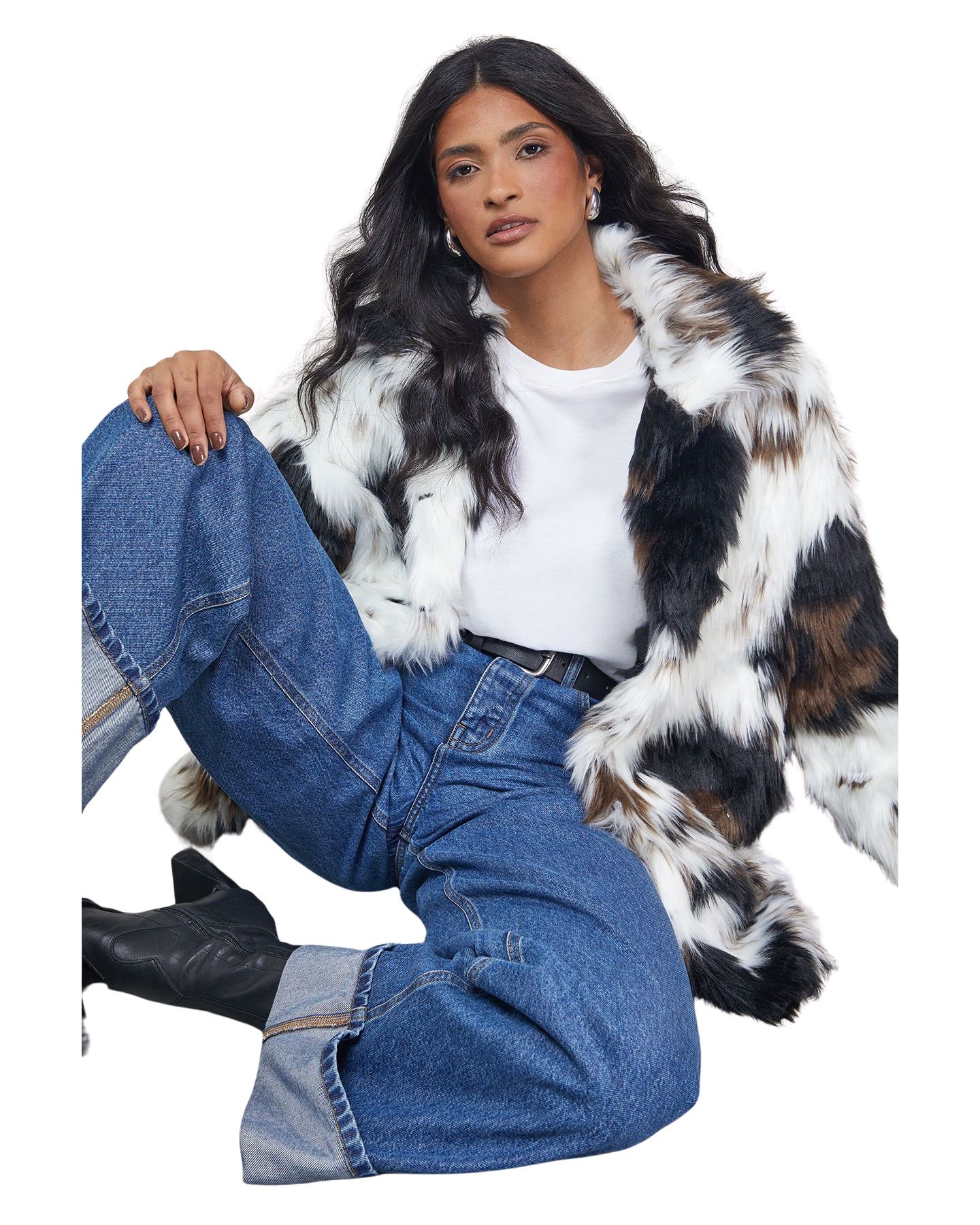 Женское пальто Warehouse Premium Funnel Neck Mono Faux Fur — фото 4