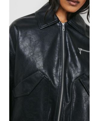 Women's Faux Leather Distressed Bomber Jacket